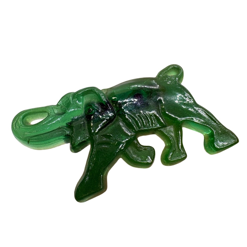 Vintage Green Plastic Elephant Brooch UV Glow Fluorescent Animal Pin SKU 275